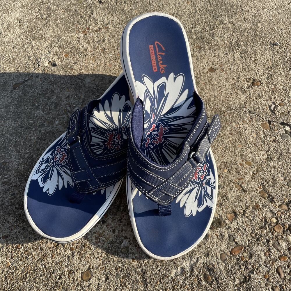 CLARKS Collection Women Brinkley Sea Breeze Blue Sandal Flip Flop US 6